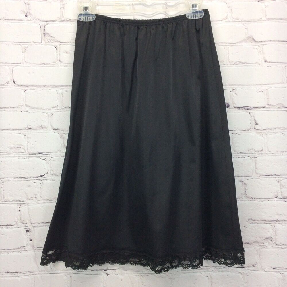 Vintage Vanity Fair Half Slip Women's Size M Black Lace Hem Lingerie Skirt Dress